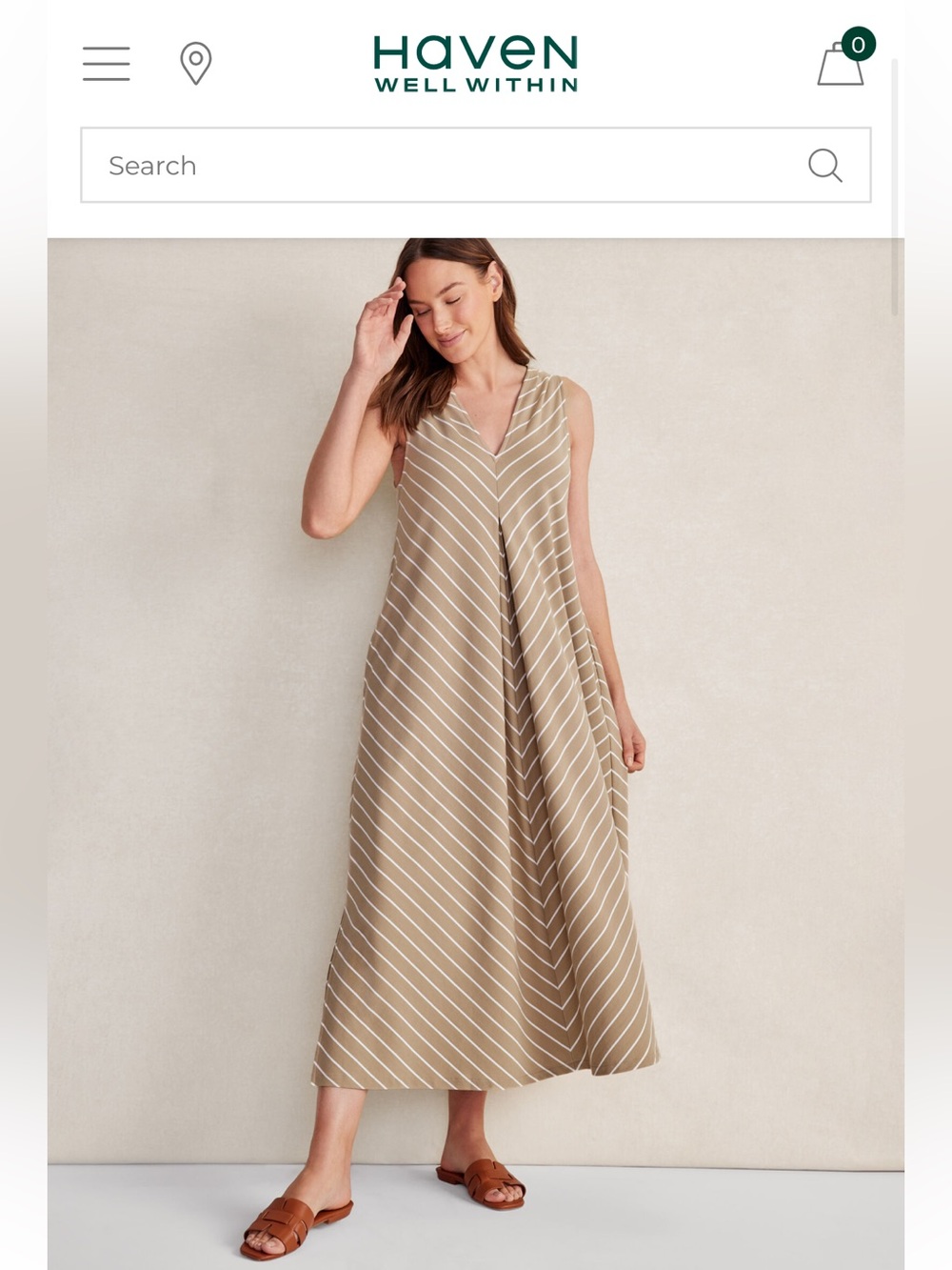Haven well within Organic 100% cotton Interlock Striped V-Neck Dress - size s